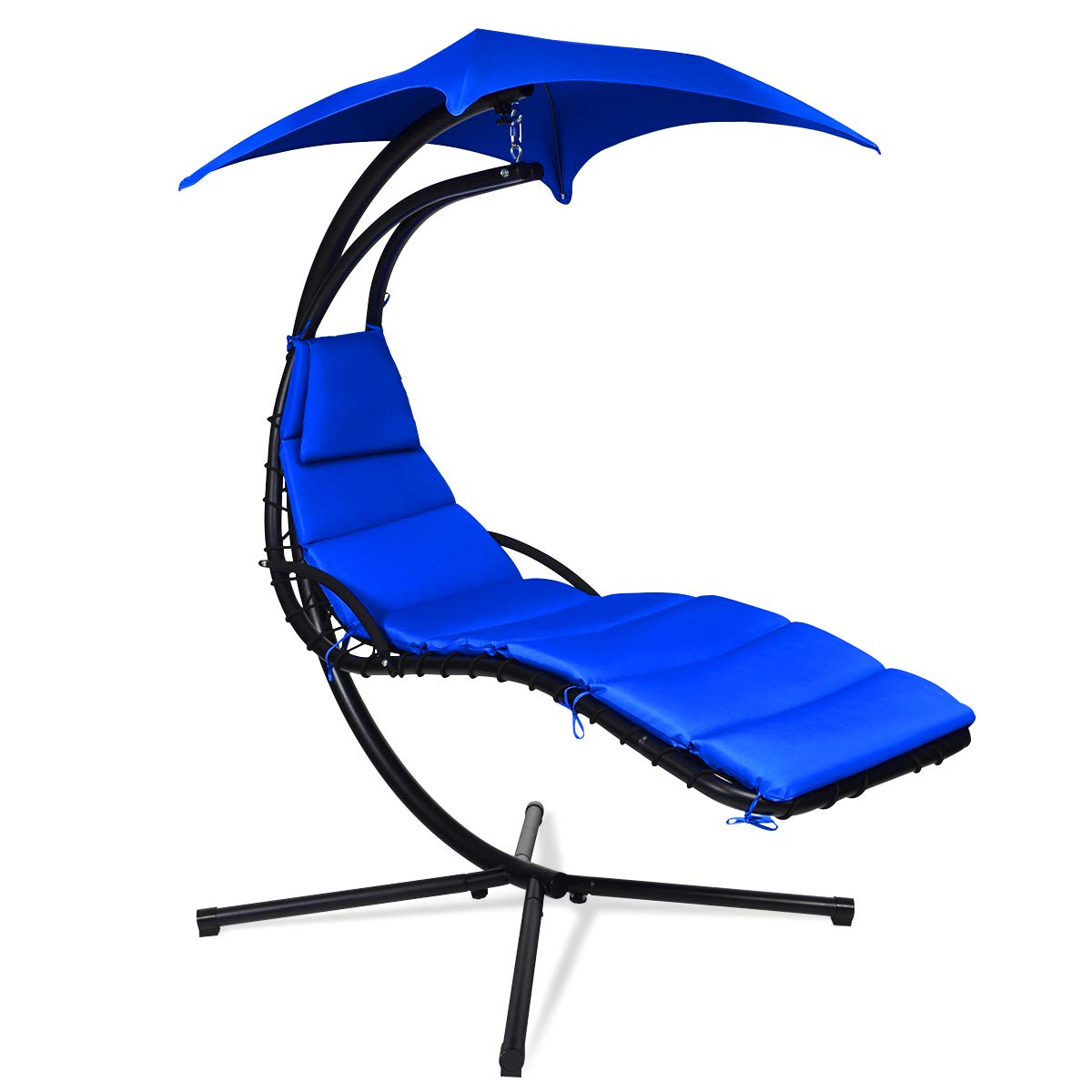 Chaise longue suspendue, balancelle flottante avec support en arc, baldaquin et oreiller intégré